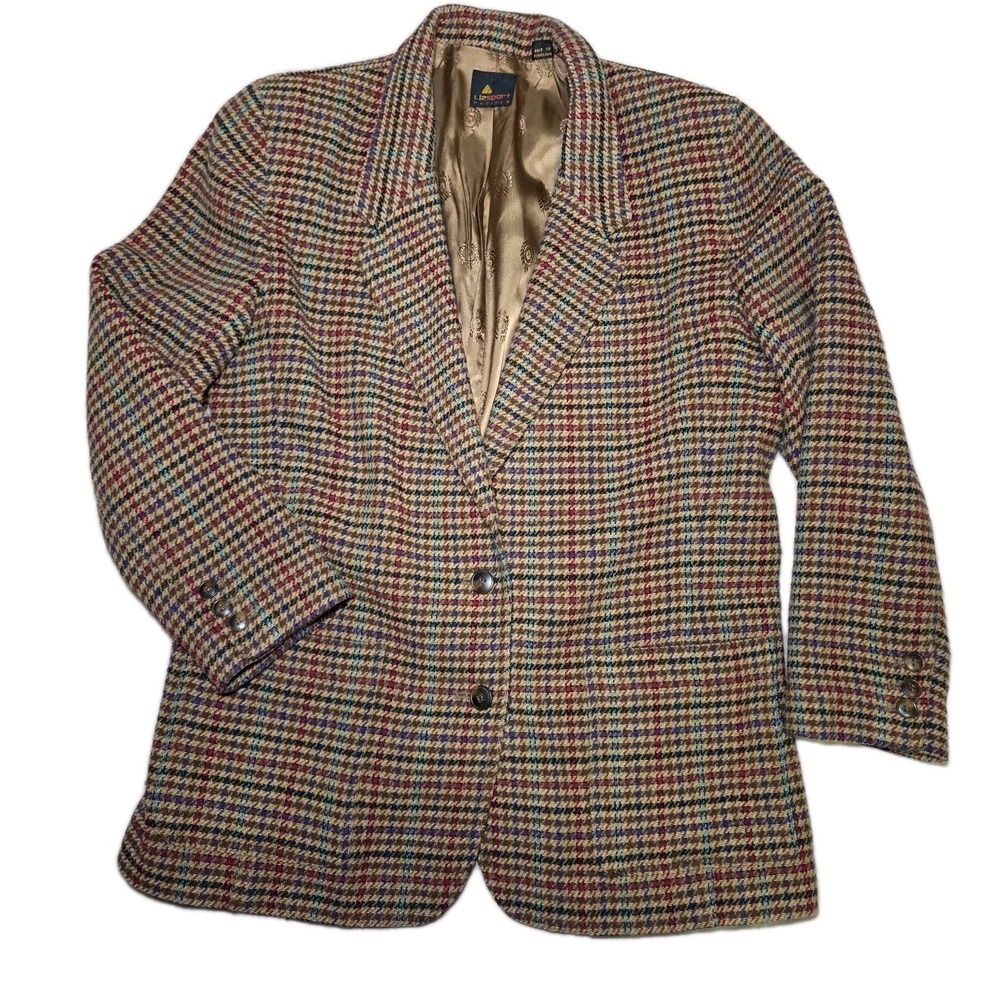 Vintage LizSport Petites Wool Blend Plaid Blazer Jacket Women's Size 8P Academia